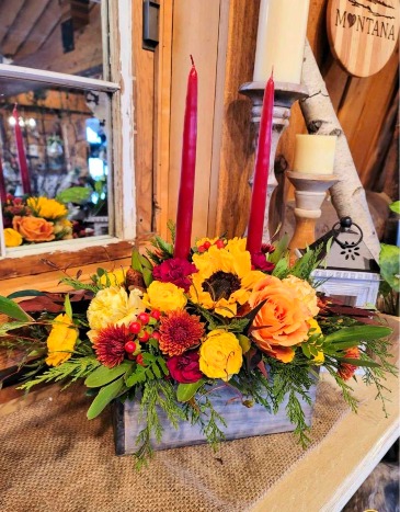 Sunny Fall Centerpiece Fall Centerpiece in Three Forks, MT | Three Forks Floral