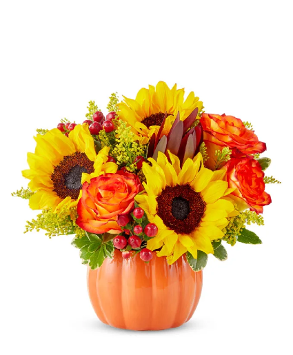 Sunny Fall Pumpkin Fresh Arrangement