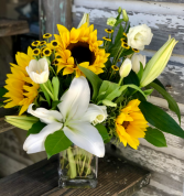 Sunny In Key West Vase of Sunflowers, Lilies & In Season Accents