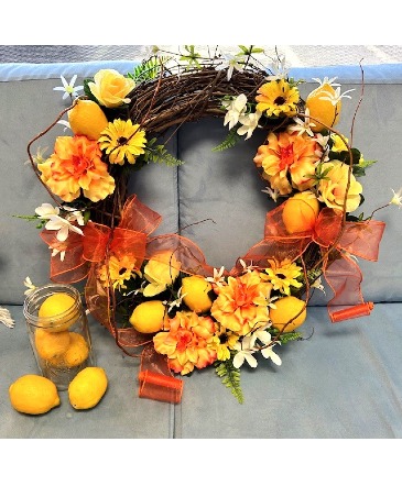 Sunny Lemonade Wreath Silk Arrangement in Brenham, TX | Sunny Day Blossoms Design Studio