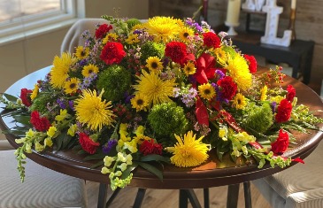 Sunny Meadow Tribute Casket Spray in Columbia, IL | MEMORY LANE FLORAL