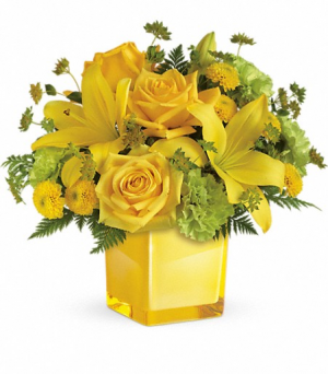 Sending Sunshine Bouquet Cube Vase Arrangement
