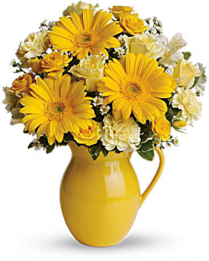 Sunny Smiles Pitcher Bouquet vased arr