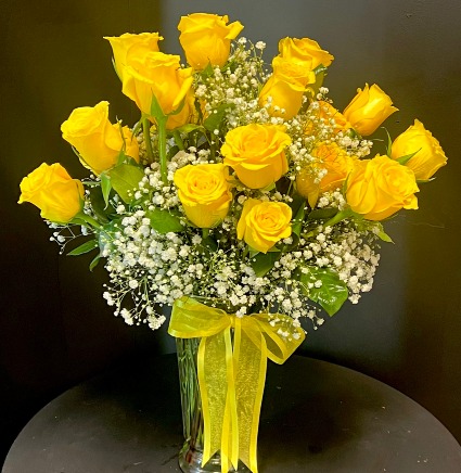 Sunshine 2 Dozen Roses Clear Vase Arrangement