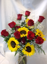 Sunshine and Roses Deluxe Vased Arrangement