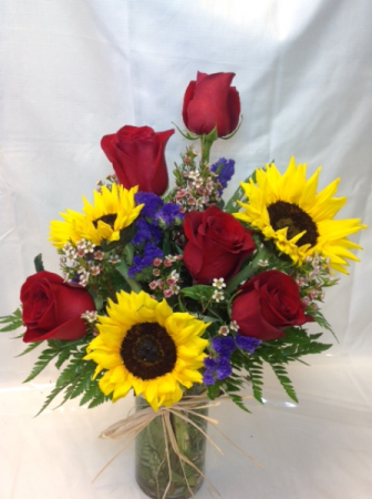 Sunshine and Roses Vased Arrangement