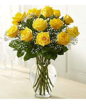 Sunshine Celebration Bouquet Dozen Long Stemmed Yellow Roses
