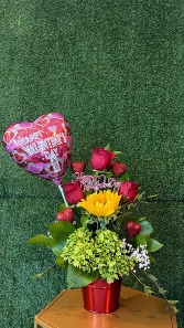 Sunshine & Love Valentine Romantic Vase Arrangement with Balloon