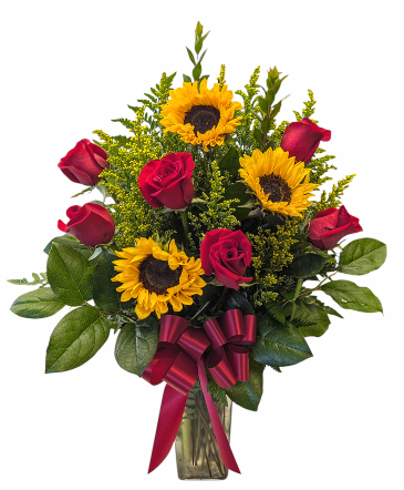 Sunshine of Your Love Clear Vase Arrangement in Fitchburg, MA | CAULEY'S FLORIST & GARDEN CENTER