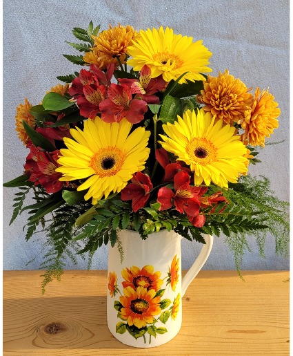 Sunshine Pitcher Container Arrangement
