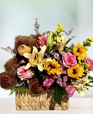 Sunshine Teddy Bouquet birthday flowers and balloons (add on)