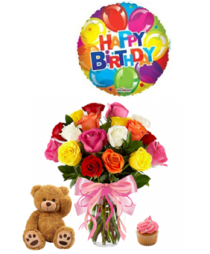 Best deal ever 18 ROSES PLUSH. CUPCAKE AND BALLOON