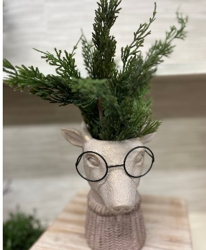 Sweater Weather Reindeer w/ silk Greens  Silk Arrangement 