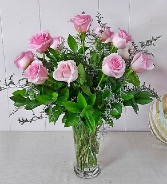 Sweet Pink Roses Rose Vase Arrangement