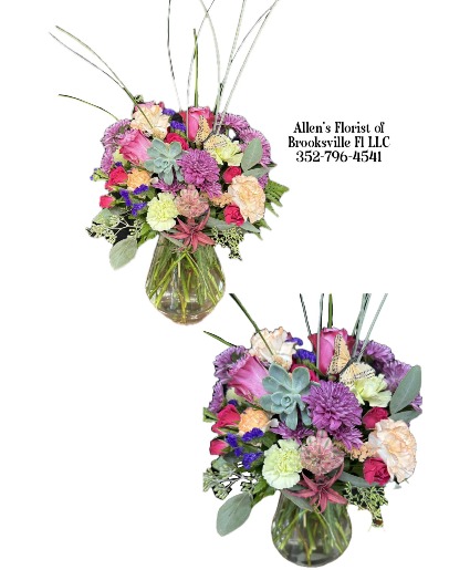 Sweet Blooms & Succulent Fusion Bouquet Fresh cut flowers with live succulents