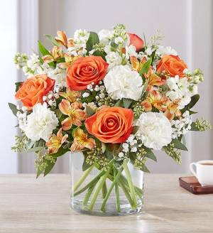 Sweet Citrus Bouquet In Clear Glass Cylinder Vase