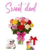 Sweet deal  Flowers macarons teddy bear
