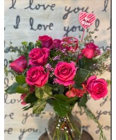 Sweet Heart Bouquet 6 Hot Pink Long Stem Roses