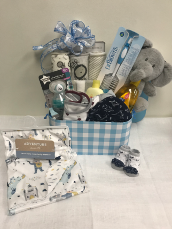 Sweet Little Baby Boy Gift Box  Stuffed animal and assorted baby boy products 