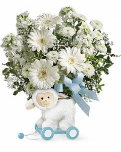 Sweet Little Lamb - Baby Blue Flower Arrangement