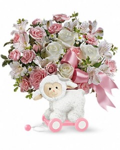 Sweet Little Lamb - Baby Pink Flower Arrangement