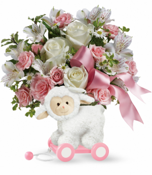 Sweet Little Lamb - Baby Pink One-Sided floral arrangement