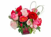 Sweet Love Mixed Colored Roses in a cubed vase