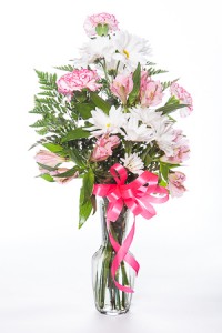 Sweet Love Pink and White flowers in bud vase 