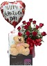 'Beary' in Love Valentine Bundle Dozen Rose Vase
