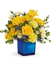 Sweet Yellow Cube Vase Arrangement