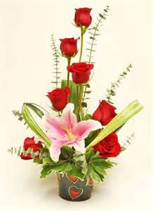 Sweetheart Rose and Lilly Bouquet Red Roses with Pink Lily's