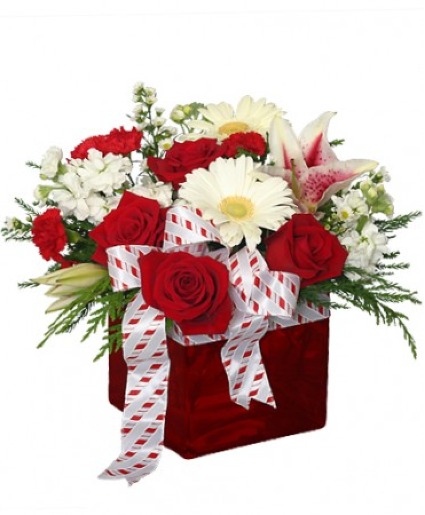 CHRISTMAS RIBBON & ROSES BOUQUET 