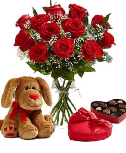 Sweetheart's Delight Roses, Chocolates & Plush 