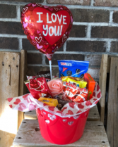Sweets for my SWEET  Valentine junk food basket with balloon 