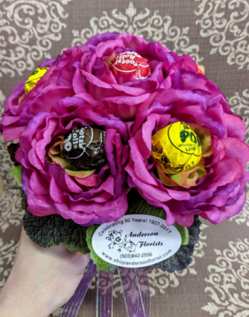Sweety Pie Hand Tied Sucker and Silk flowers bouquet