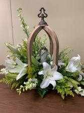 Sympathy Arch Lilies in Wooden Arch