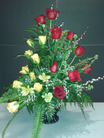 SYMPATHY ARRANGMENT Red and yellow rose arrangement