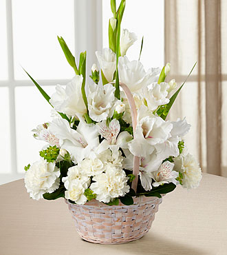 Sympathy Basket All White Flowers in a basket in Lebanon, NH | LEBANON GARDEN OF EDEN FLORAL SHOP Sympathy Basket All White Flowers in a basket in Lebanon, NH | LEBANON GARDEN OF EDEN FLORAL SHOP