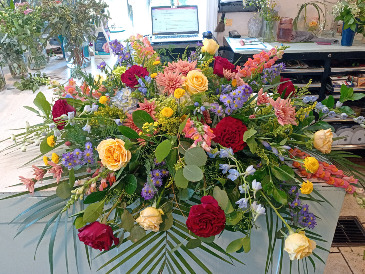 Premium Half Size Casket Spray Designer's Choice in Glastonbury, CT | THE FLOWER DISTRICT Premium Half Size Casket Spray Designer's Choice in Glastonbury, CT | THE FLOWER DISTRICT