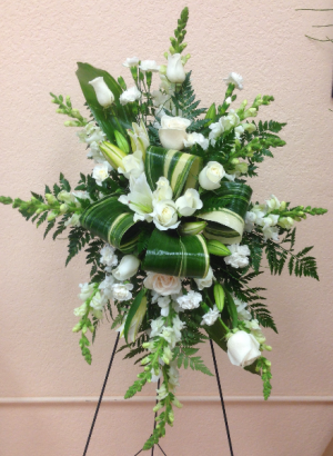 Sympathy in White Standing Spray in Lebanon, NH | LEBANON GARDEN OF EDEN FLORAL SHOP Sympathy in White Standing Spray in Lebanon, NH | LEBANON GARDEN OF EDEN FLORAL SHOP