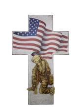 Sympathy Plaque - Kneeling Soldier Cross 