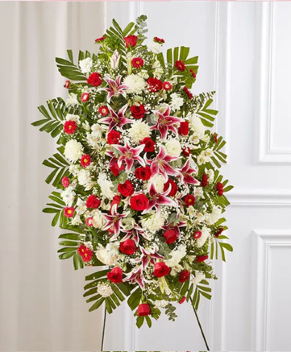SYMPATHY STANDING SPRAY RED AND WHITE 