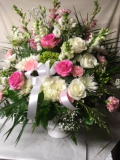 Sympathy Urn of Pinks White and Greens Pink Whie and Green Sympathy Urn