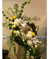 Yellow and White  sympathy wreath
