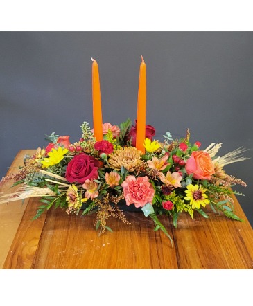 Harvest Centerpiece with 2 candles  in Bangor, ME | Bangor Floral