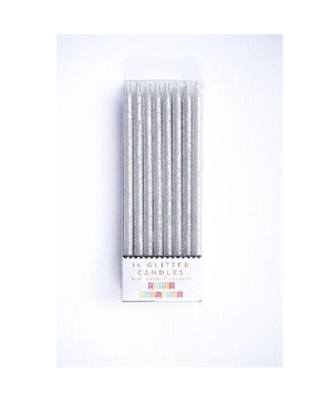 Tall Solid Silver Glitter 16 Candles 