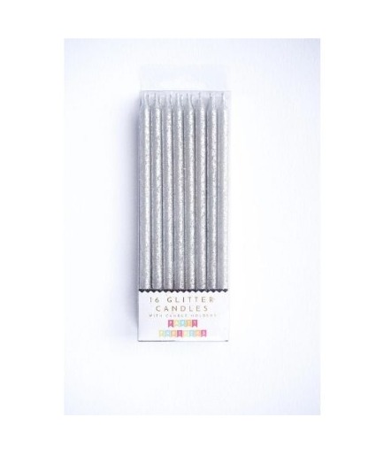 Tall Solid Silver Glitter 16 Candles 
