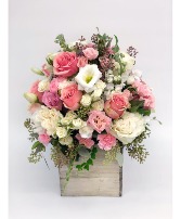 Tall Wood Box Arrangement Pink & White 