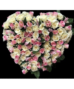 Full Pink and White rose Heart standing spray  Standing spray.