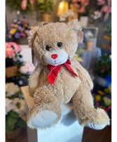 Tan Bear With Red Bow  